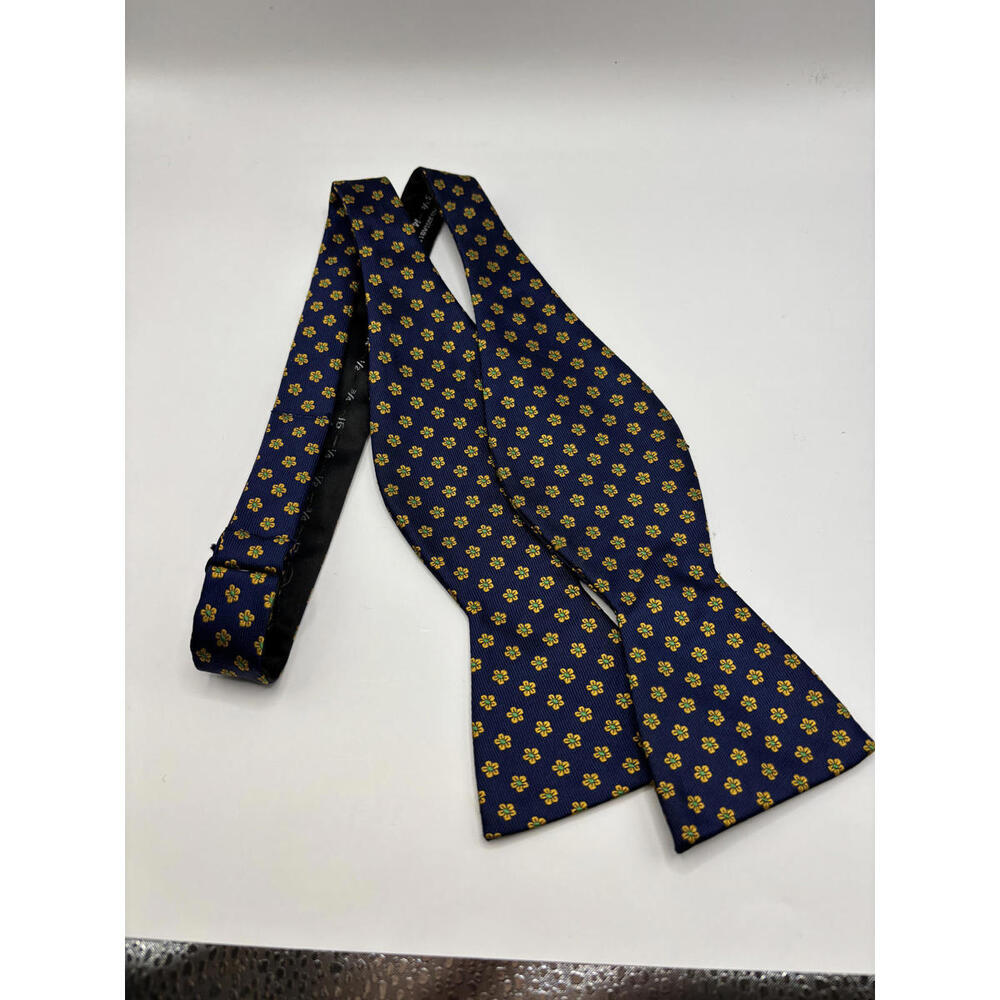The Tie Bar Floral Navy Yellow Green Flower Print Men's Silk Bow Tie